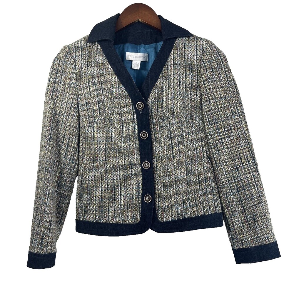 Petite Sophisticate Women's Multicolor Tweed Wool Blend Blazer Size 0